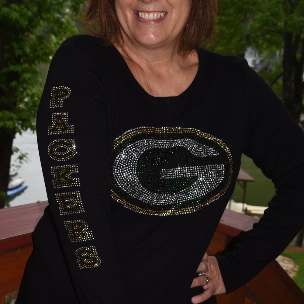 Packers rhinestone long sleeve shirt XS S M L XL XXL 1X 2X 3X 4X …